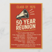 Bold Retro Megaphone 50 Year High School Reunion 招待状 (正面)