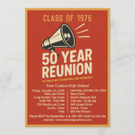 Bold Retro Megaphone 50 Year High School Reunion 招待状