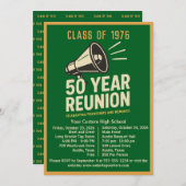 Bold Retro Megaphone 50 Year High School Reunion 招待状 (正面/裏面)