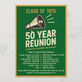 Bold Retro Megaphone 50 Year High School Reunion 招待状