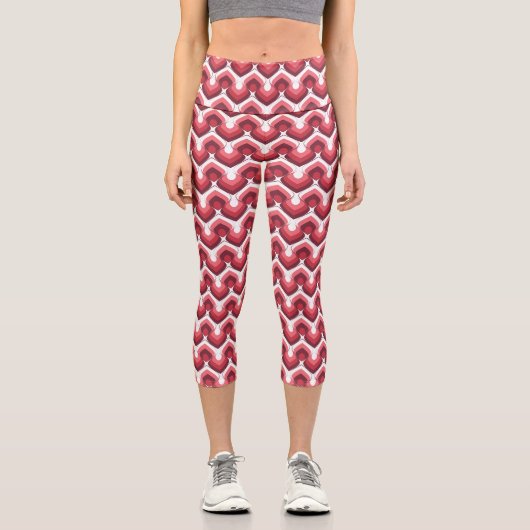 Bold Retro Modern Motif in Pinks カプリレギンス (正面)