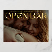 Bold Retro Open Bar Photo Save The Date Gold 箔招待状 (正面)
