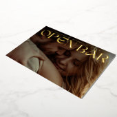 Bold Retro Open Bar Photo Save The Date Gold 箔招待状 (回転した状態)