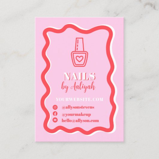 Bold Retro Pink Groovy Nails Artist QR Code 名刺 (正面)