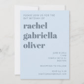 Bold Retro Soft Blue Simple Cute Bat Mitzvah 招待状 (正面)