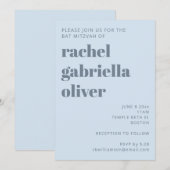 Bold Retro Soft Blue Simple Cute Bat Mitzvah 招待状 (正面/裏面)