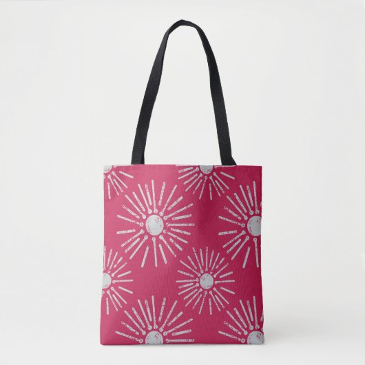Bold Retro Sunburst Pattern in Deep Pink and White トートバッグ (正面)