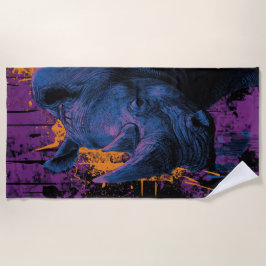 Bold Rhino Urban Pop Art Illustration ビーチタオル