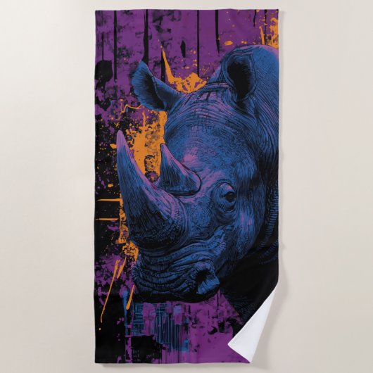 Bold Rhino Urban Pop Art Illustration ビーチタオル (正面)