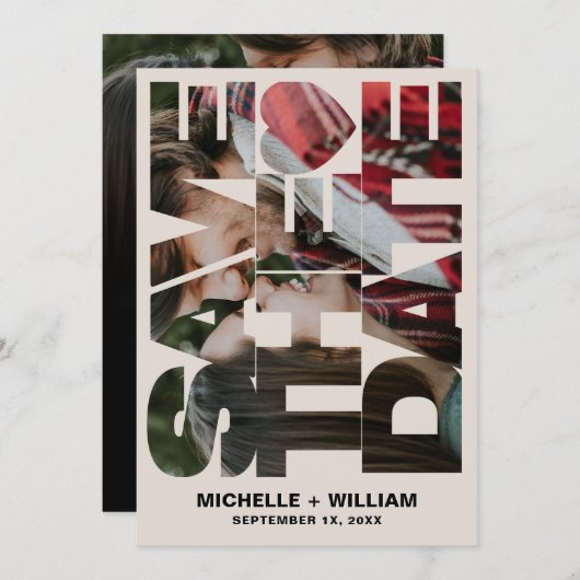 Bold Save the Date Photo Frame Sand Wedding 招待状 (正面/裏面)