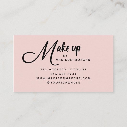 Bold Script Blush Pink Photo Makeup Business Card 名刺 (裏面)