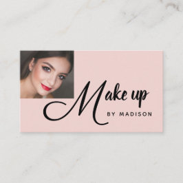 Bold Script Blush Pink Photo Makeup Business Card 名刺