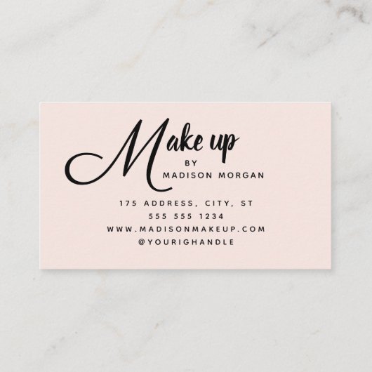 Bold Script Blush Pink Photo Makeup Business Card 名刺 (裏面)