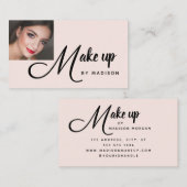 Bold Script Blush Pink Photo Makeup Business Card 名刺 (正面/裏面)