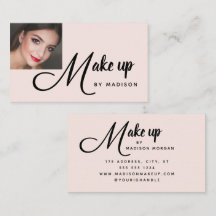 Bold Script Blush Pink Photo Makeup Business Card