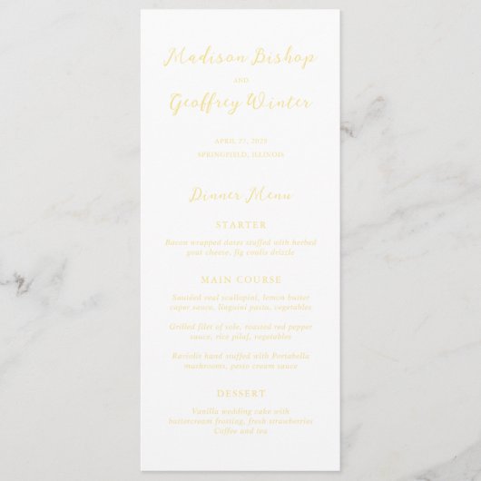 Bold Script Butter Yellow Elegant Wedding メニュー (正面)