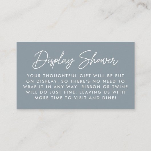 Bold Script Dusty Blue Baby Shower Display Shower エンクロージャーカード (正面)