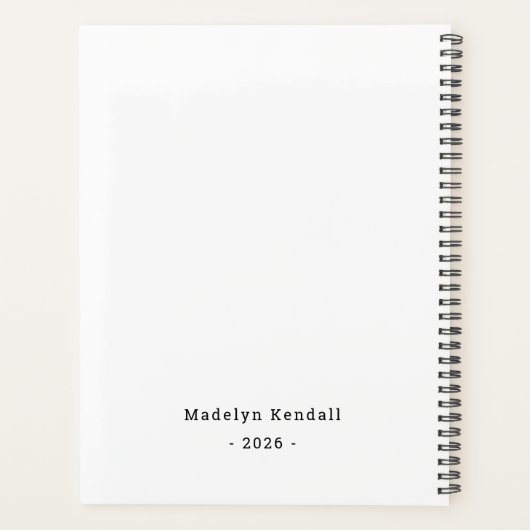 Bold Script Typography Black & White Custom Name プランナー手帳 (裏面)