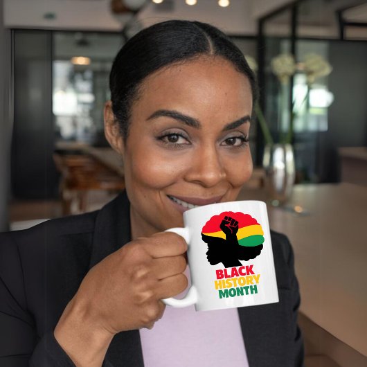 Bold Silhouette Afro Woman Raised Fist コーヒーマグカップ