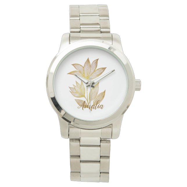 Bold Silver & Gold Signature Floral Watch 腕時計 (正面)