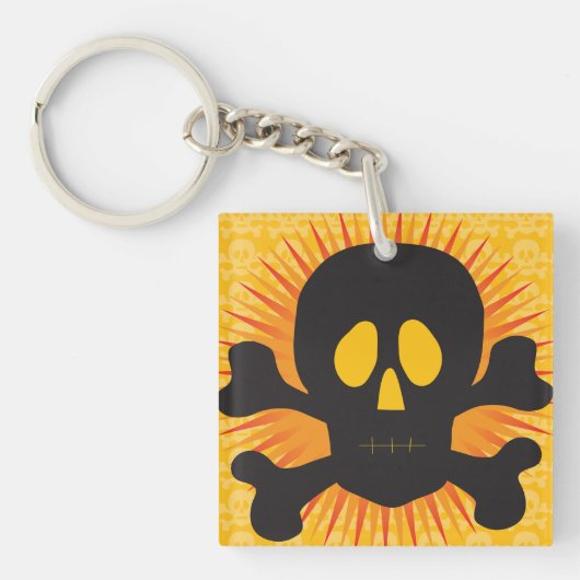 Bold Skull and Crossbones with Orange Burst キーホルダー (正面)
