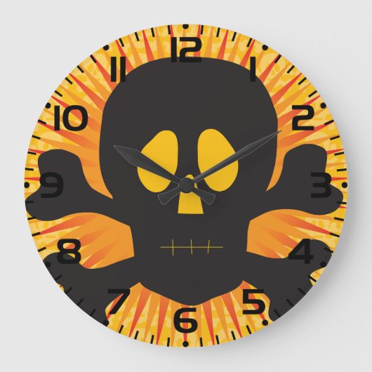 Bold Skull and Crossbones with Orange Burst ラージ壁時計 (正面)