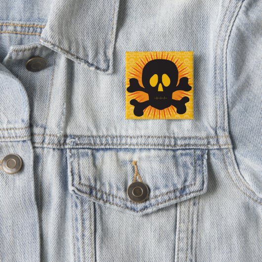 Bold Skull and Crossbones with Orange Burst 缶バッジ (インサイチュ)