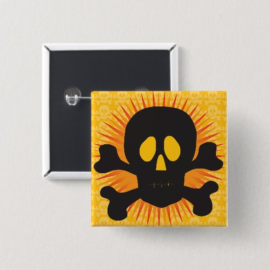 Bold Skull and Crossbones with Orange Burst 缶バッジ (正面&裏面)