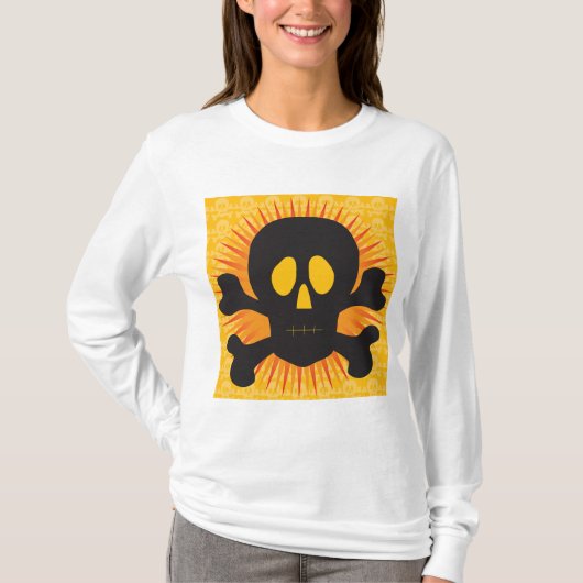Bold Skull and Crossbones with Orange Burst Tシャツ (正面)