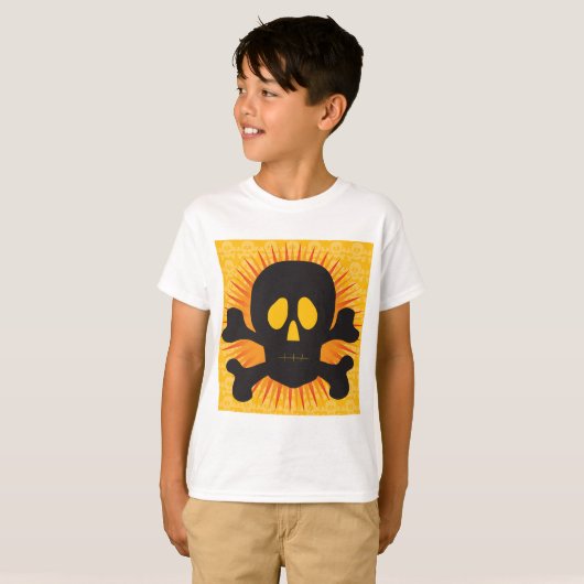 Bold Skull and Crossbones with Orange Burst Tシャツ (正面フル)