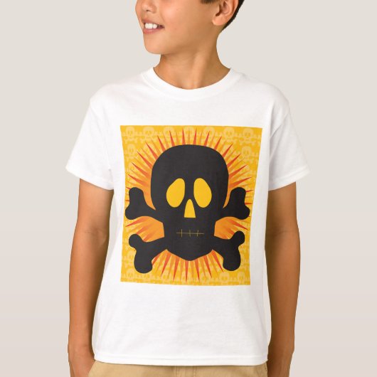 Bold Skull and Crossbones with Orange Burst Tシャツ (正面)