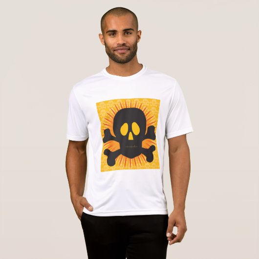 Bold Skull and Crossbones with Orange Burst Tシャツ (正面フル)