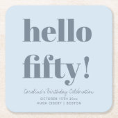 Bold Soft Blue Modern 50th Birthday Custom スクエアペーパーコースター (正面)