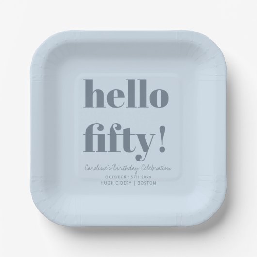 Bold Soft Blue Modern 50th Birthday Custom ペーパープレート (正面)