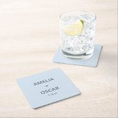Bold Soft Blue Modern Wedding Names Date Custom スクエアペーパーコースター (インサイチュ)