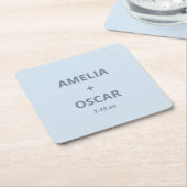 Bold Soft Blue Modern Wedding Names Date Custom スクエアペーパーコースター (アングル)