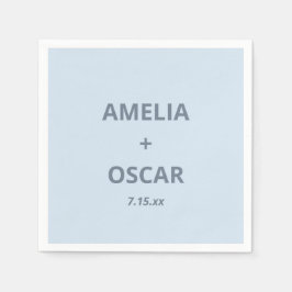 Bold Soft Blue Modern Wedding Names Date Custom スタンダードカクテルナプキン