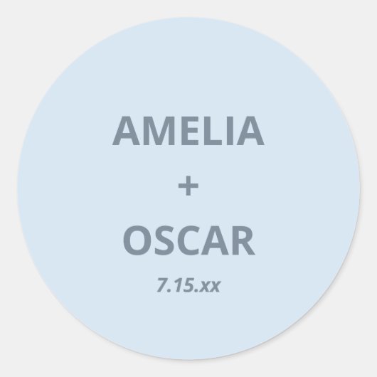 Bold Soft Blue Modern Wedding Names Date Custom ラウンドシール (正面)