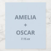 Bold Soft Blue Modern Wedding Names Date Custom ワインラベル (シングルラベル)