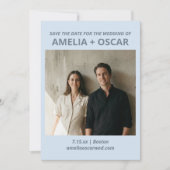 Bold Soft Blue Photo Modern Typography Wedding セーブザデート (正面)