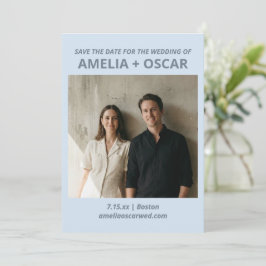 Bold Soft Blue Photo Modern Typography Wedding セーブザデート
