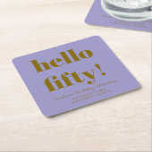 Bold Soft Purple Modern 50th Birthday Custom スクエアペーパーコースター (アングル)