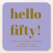 Bold Soft Purple Modern 50th Birthday Custom スクエアペーパーコースター (正面)