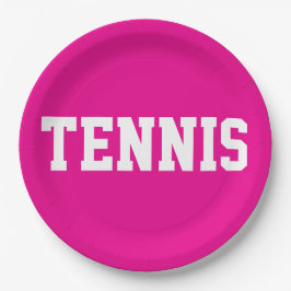 Bold Sporty Bright Pink Athletic White TENNIS Text ペーパープレート
