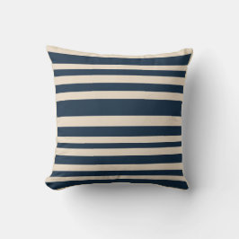 bold Striped Navy Blue and Beige Coastal Decor クッション