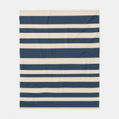 bold Striped Navy Blue and Beige Coastal Decor フリースブランケット (正面)