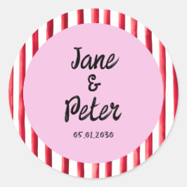 Bold Stripes Modern Red and Pink Wedding Stickers ラウンドシール