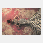 Bold Stripes Zebra Print Dark Circus Damask Patina ラッピングペーパーシート (正面)