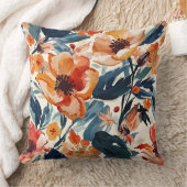 Bold Sunset Blooms Warm Floral Botanical Pattern クッション (ブランケット)