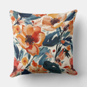 Bold Sunset Blooms Warm Floral Botanical Pattern クッション (裏面)